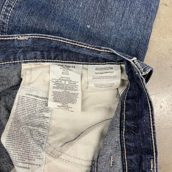 Carhartt Dark Wash Denim Jeans Workwear Straight Leg Distressed Men's 34x30 - Picture 4 of 7